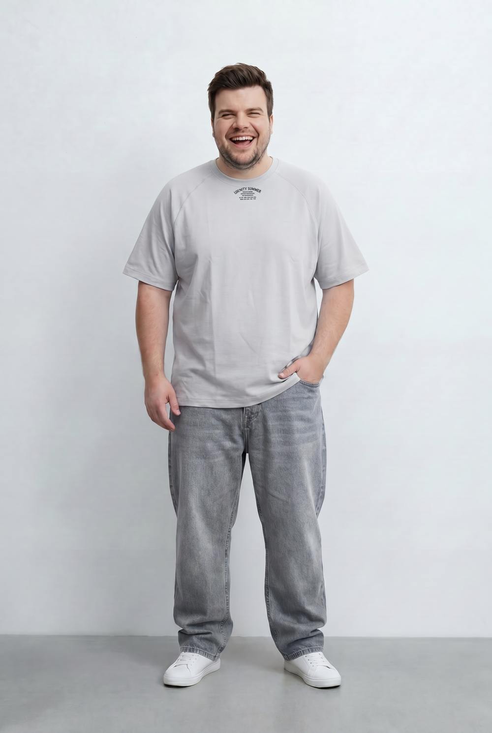 Men’s Tomato Store Big Size T-Shirt Featuring Raglan Sleeve Construction Minimal Chest Typography