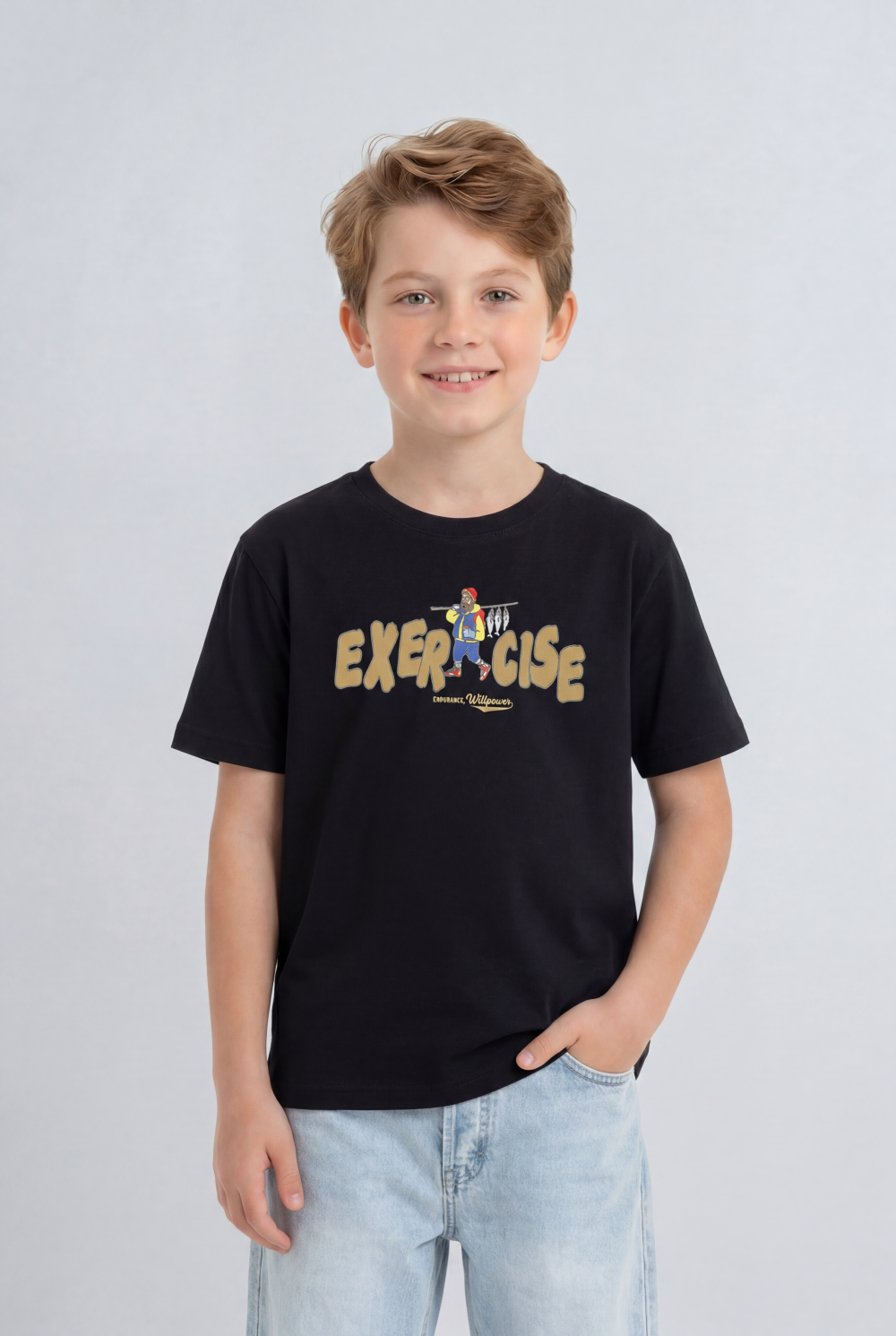 Boy's Tomato Store Graphic Tee Exercise Typography Print Cartoon Character Artwork