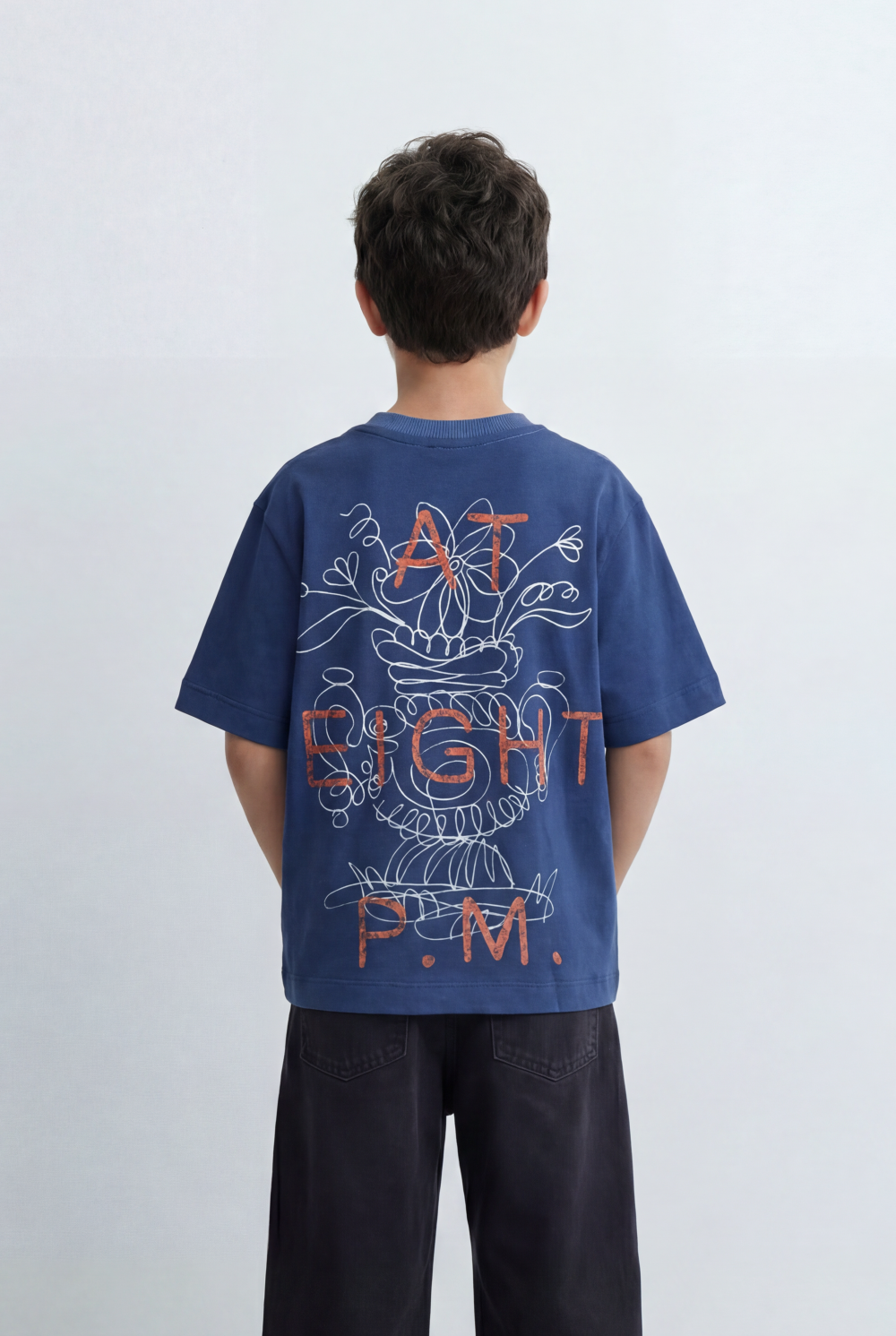 Boy’s Tomato Store Oversized T-Shirt Large Back Graphic Print, Hand Drawn Typography