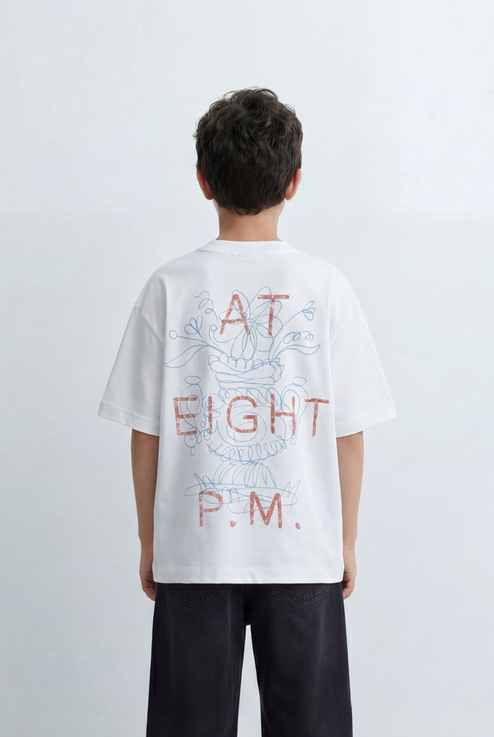 Boy’s Tomato Store Oversized T-Shirt Large Back Graphic Print, Hand Drawn Typography