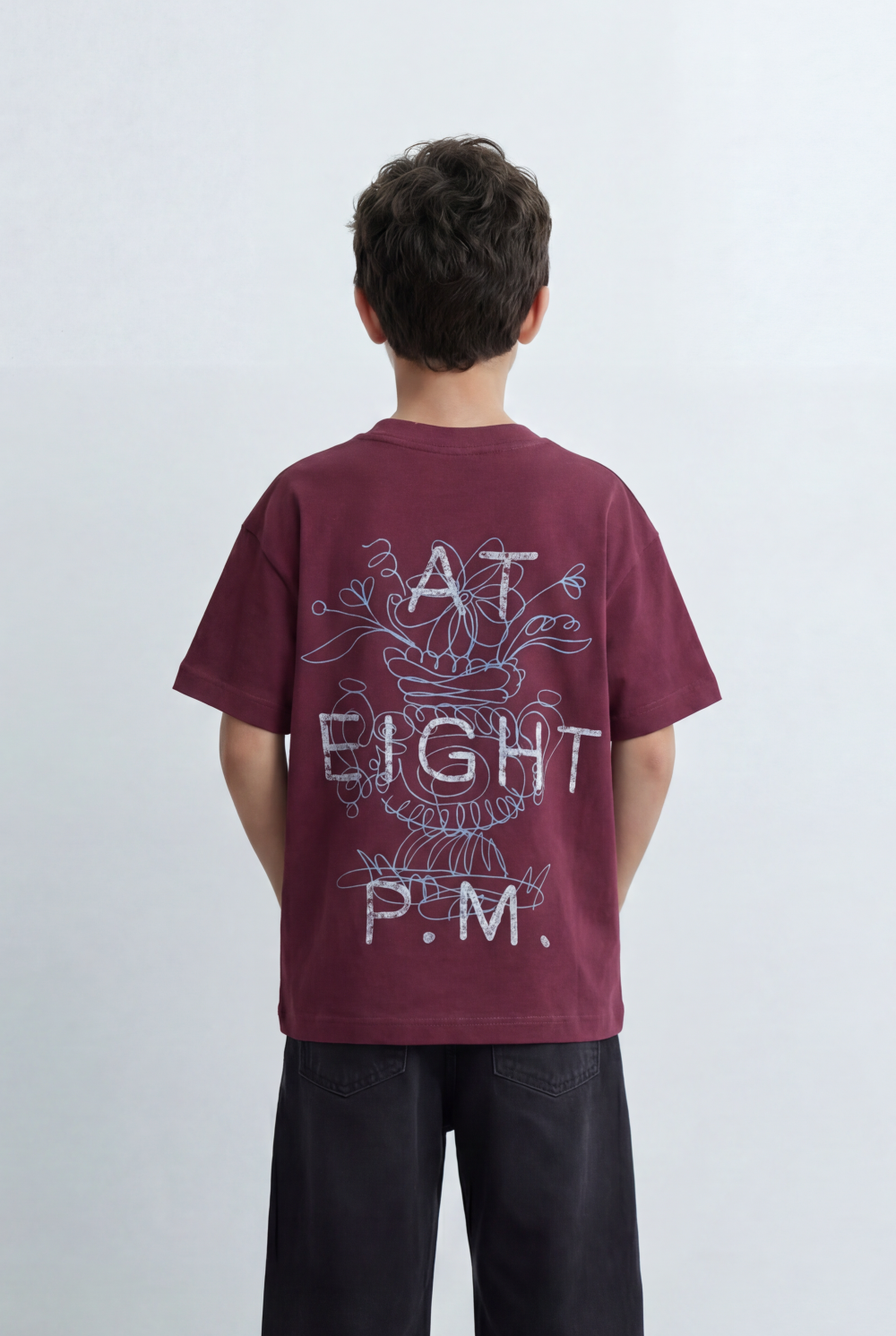 Boy’s Tomato Store Oversized T-Shirt Large Back Graphic Print, Hand Drawn Typography