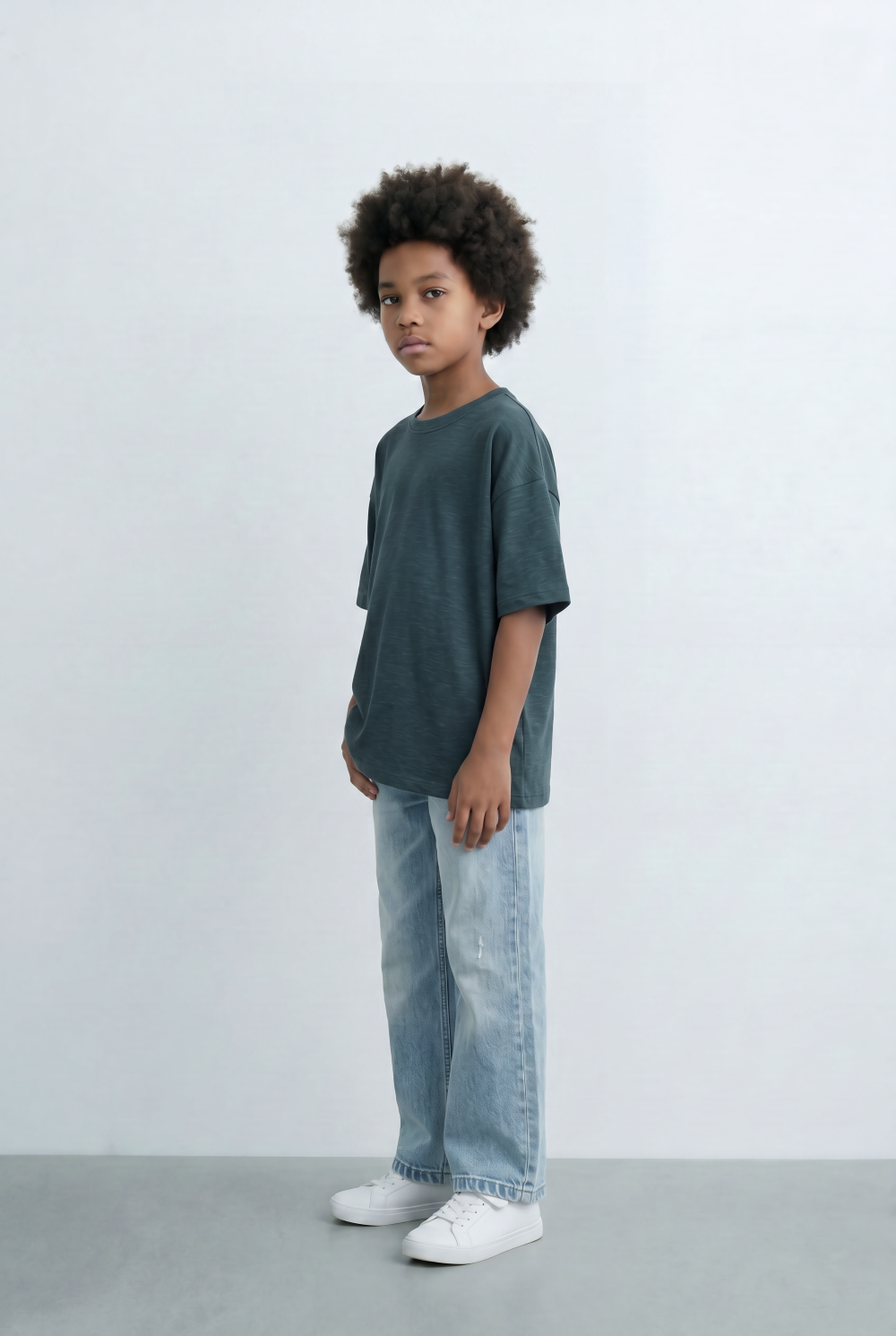 Boy's Tomato Store Slub Basic T-Shirt Textured Surface Relaxed Oversized Fit