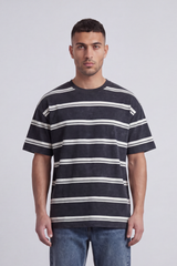 Men’s Tomato Store Atlantic Stripe Relaxed T-Shirt Washed Horizontal Stripe Pattern Across The Body Faded Surface Texture Oversized