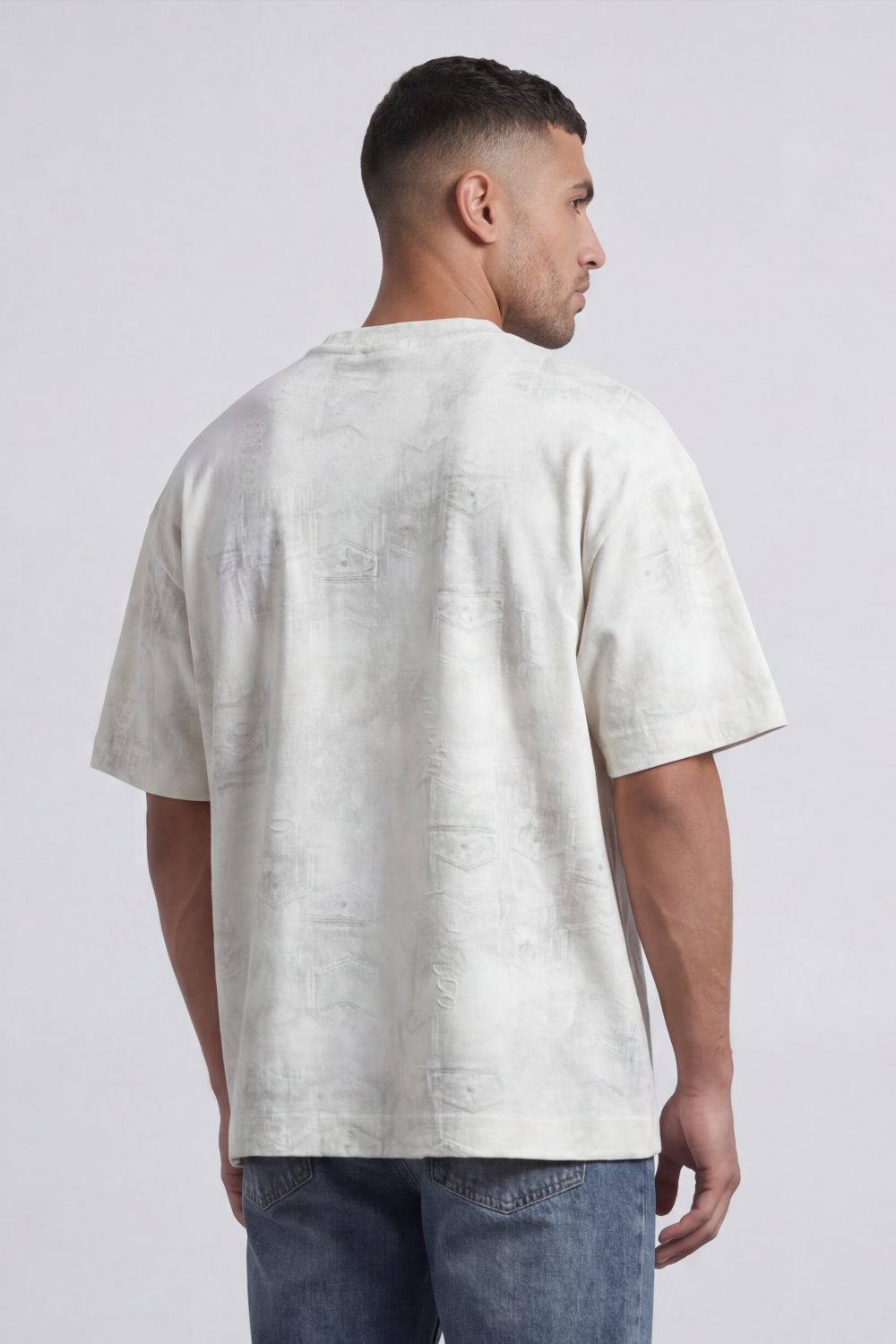 Men’s Tomato Store Trace Fade T-Shirt With Tonal Distressed Scratch Texture Allover Placement Soft Washed Surface Oversized