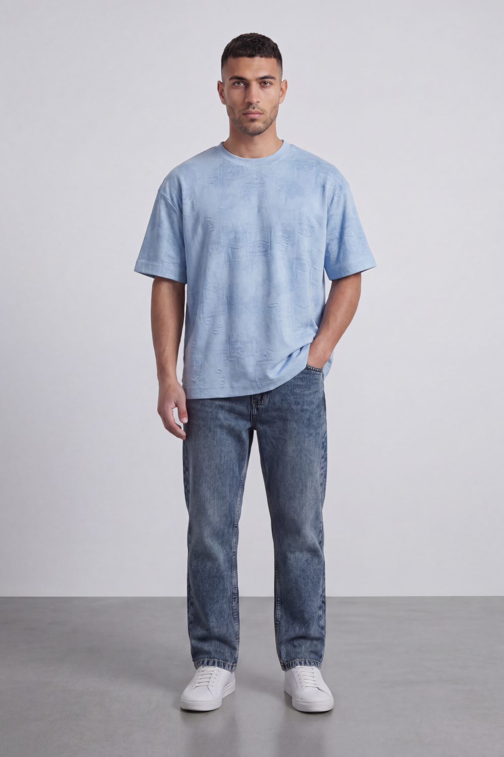 Men’s Tomato Store Trace Fade T-Shirt With Tonal Distressed Scratch Texture Allover Placement Soft Washed Surface Oversized