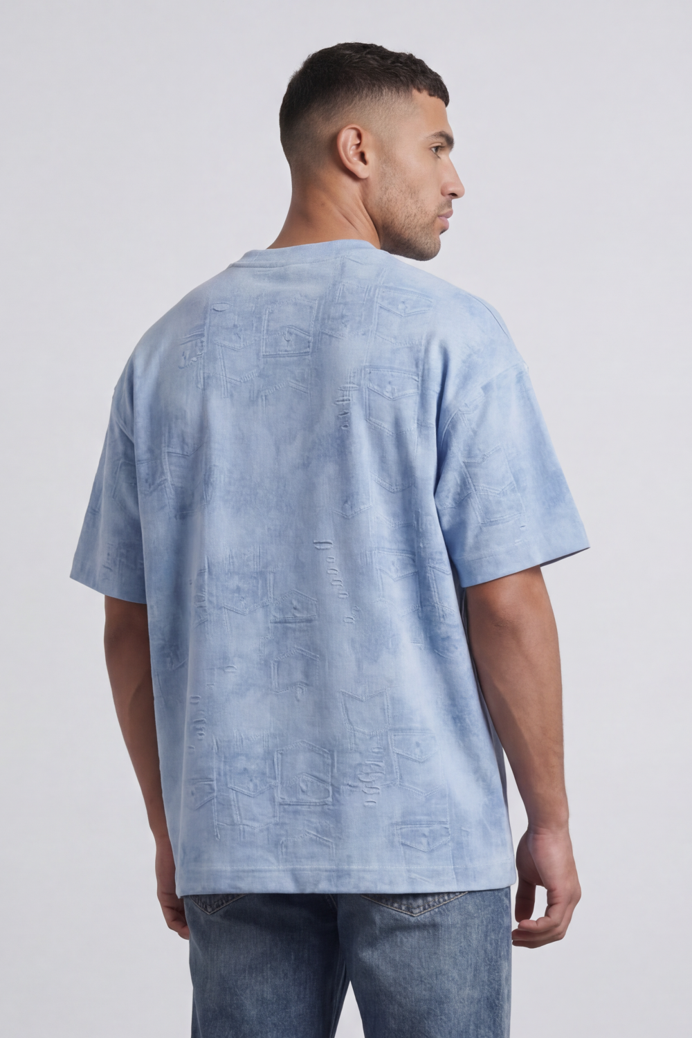 Men’s Tomato Store Trace Fade T-Shirt With Tonal Distressed Scratch Texture Allover Placement Soft Washed Surface Oversized