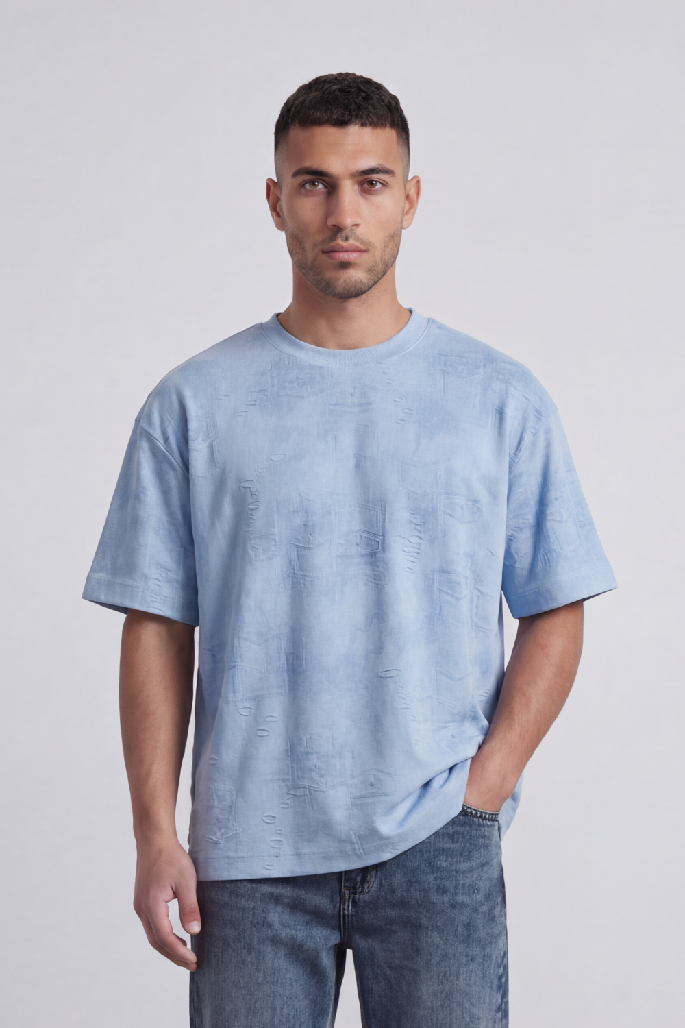 Men’s Tomato Store Trace Fade T-Shirt With Tonal Distressed Scratch Texture Allover Placement Soft Washed Surface Oversized