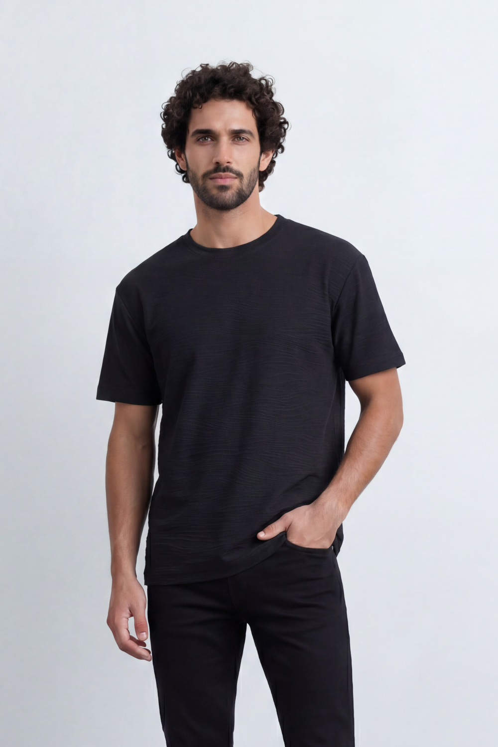 Men’s Tomato Store Shadow Ripple T-Shirt Fine Wave Texture Across The Body Plain Front Oversized Street Shape