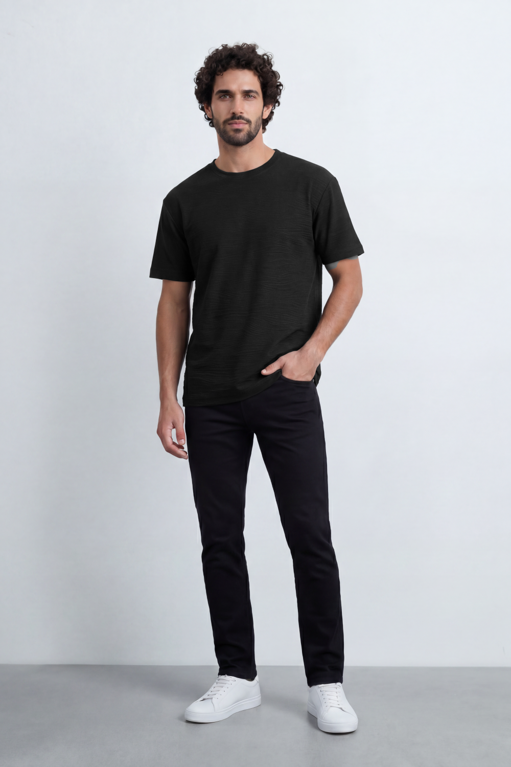 Men’s Tomato Store Shadow Ripple T-Shirt Fine Wave Texture Across The Body Plain Front Oversized Street Shape