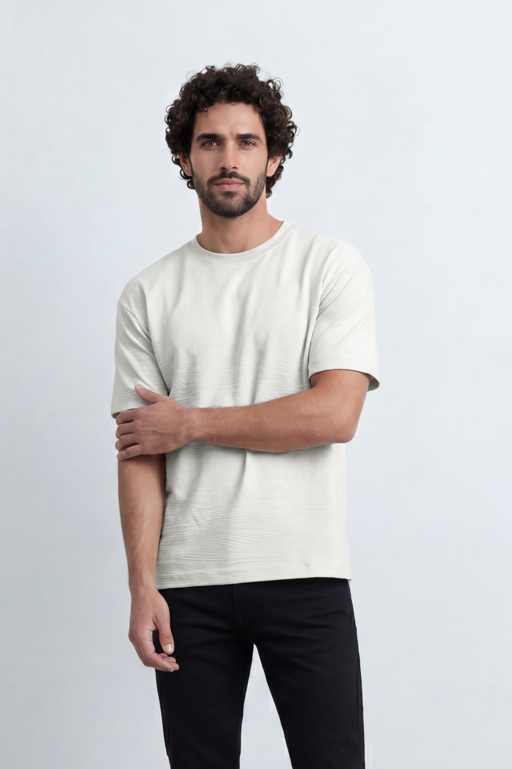 Men’s Tomato Store Shadow Ripple T-Shirt Fine Wave Texture Across The Body Plain Front Oversized Street Shape