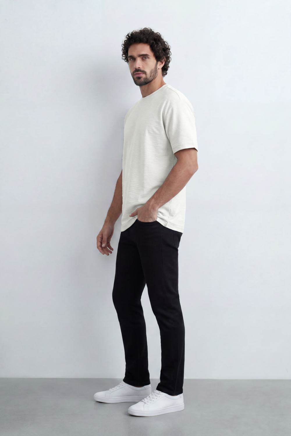 Men’s Tomato Store Shadow Ripple T-Shirt Fine Wave Texture Across The Body Plain Front Oversized Street Shape