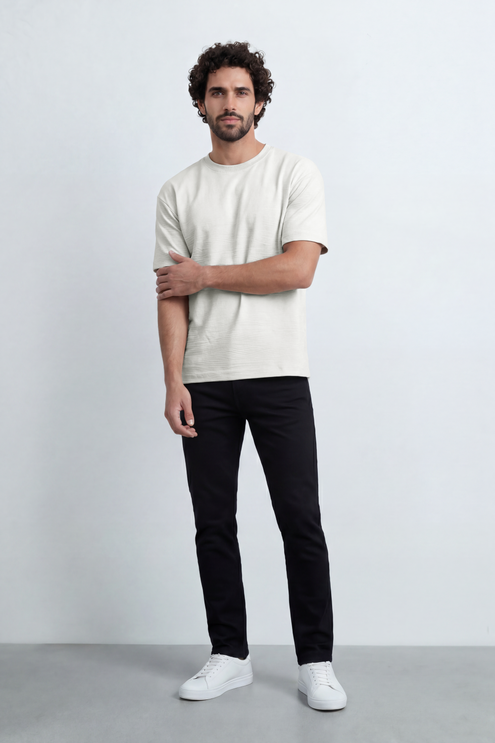 Men’s Tomato Store Shadow Ripple T-Shirt Fine Wave Texture Across The Body Plain Front Oversized Street Shape