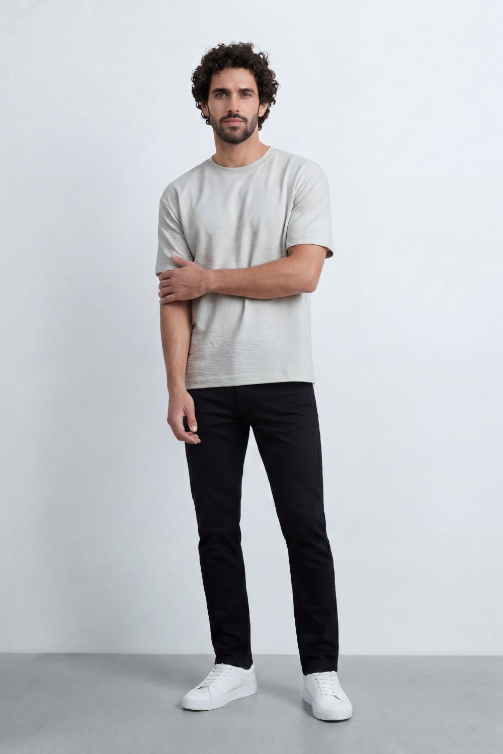 Men’s Tomato Store Shadow Ripple T-Shirt Fine Wave Texture Across The Body Plain Front Oversized Street Shape