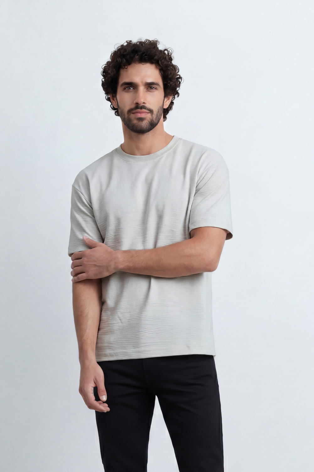 Men’s Tomato Store Shadow Ripple T-Shirt Fine Wave Texture Across The Body Plain Front Oversized Street Shape