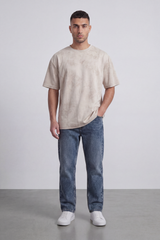 Men’s Tomato Store Sand Haze Oversized T-Shirt Mineral Cloud Wash Spreads Across The Body With Soft Smoky Texture Relaxed Fit