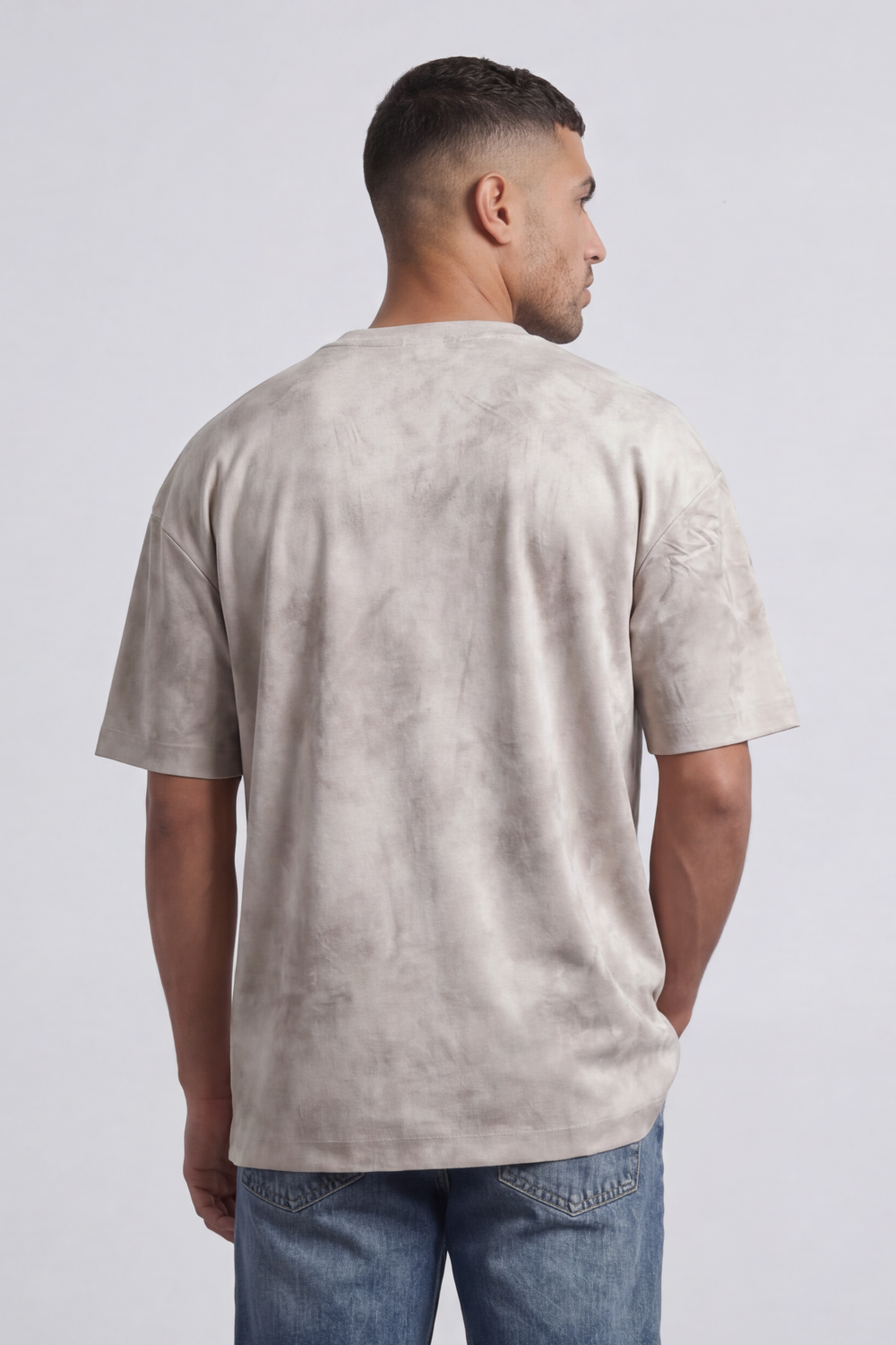 Men’s Tomato Store Sand Haze Oversized T-Shirt Mineral Cloud Wash Spreads Across The Body With Soft Smoky Texture Relaxed Fit
