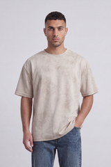 Men’s Tomato Store Sand Haze Oversized T-Shirt Mineral Cloud Wash Spreads Across The Body With Soft Smoky Texture Relaxed Fit