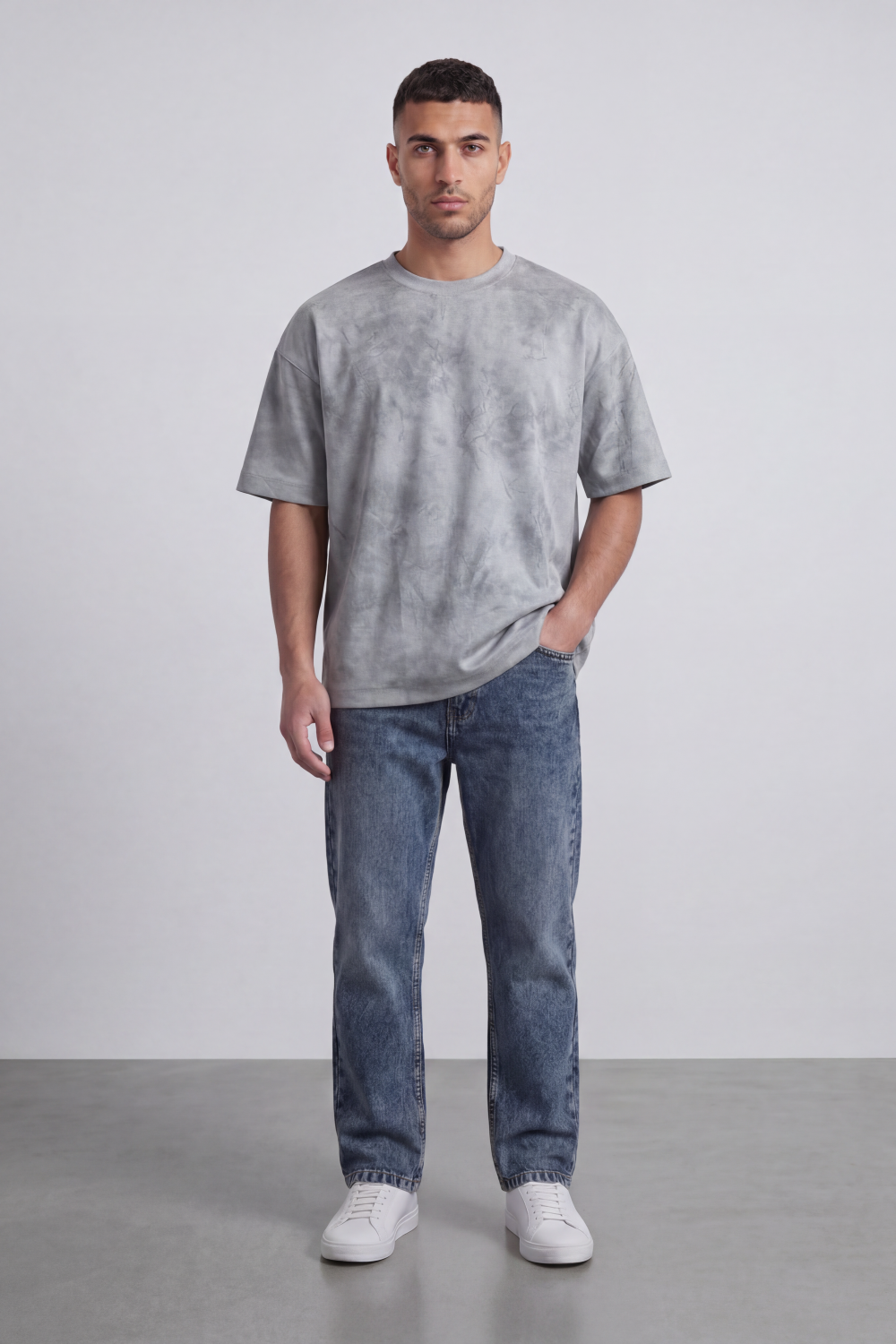 Men’s Tomato Store Sand Haze Oversized T-Shirt Mineral Cloud Wash Spreads Across The Body With Soft Smoky Texture Relaxed Fit