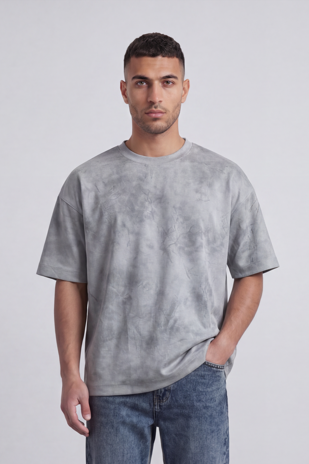 Men’s Tomato Store Sand Haze Oversized T-Shirt Mineral Cloud Wash Spreads Across The Body With Soft Smoky Texture Relaxed Fit