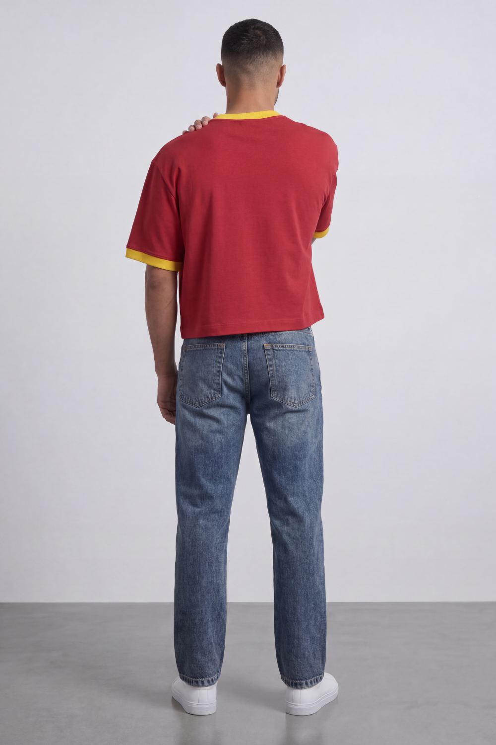 Men’s Tomato Store Spain Match Cropped Box Fit T-Shirt Varsity Spain Chest Typography With Flag