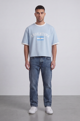 Men’s Tomato Store Argentina Varsity Cropped Box Fit T-Shirt Arch Argentina Typography With Center Flag Artwork