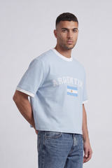 Men’s Tomato Store Argentina Varsity Cropped Box Fit T-Shirt Arch Argentina Typography With Center Flag Artwork