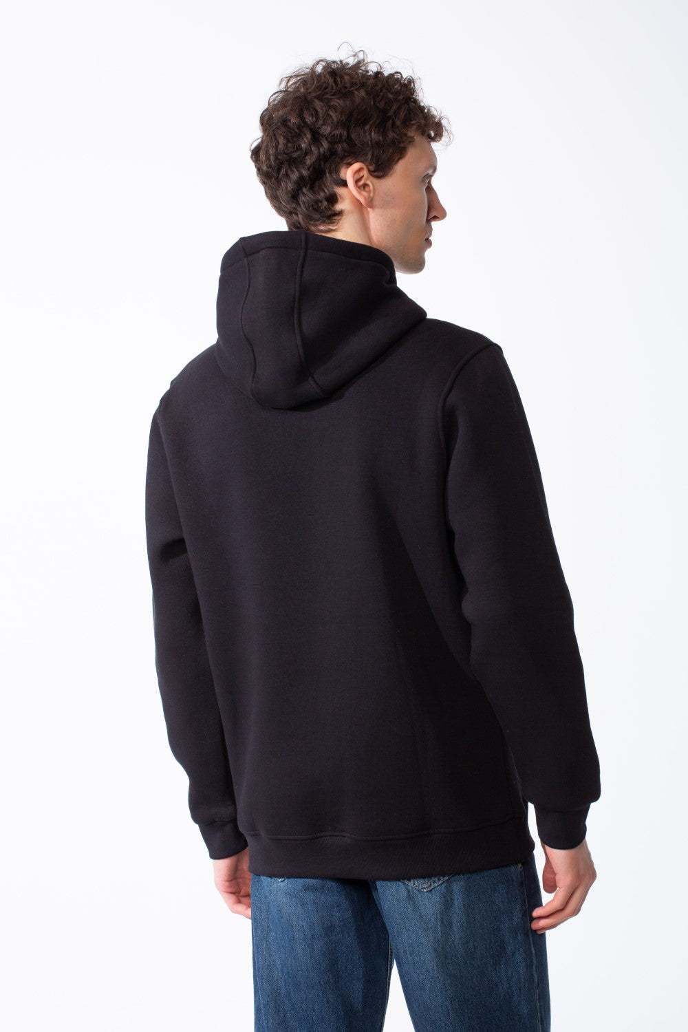 Men's Cross Over Hood Branded Silicone Patch Kangaroo Pocket Set-In Sleeves Slim Fit Melton Sweatshirt