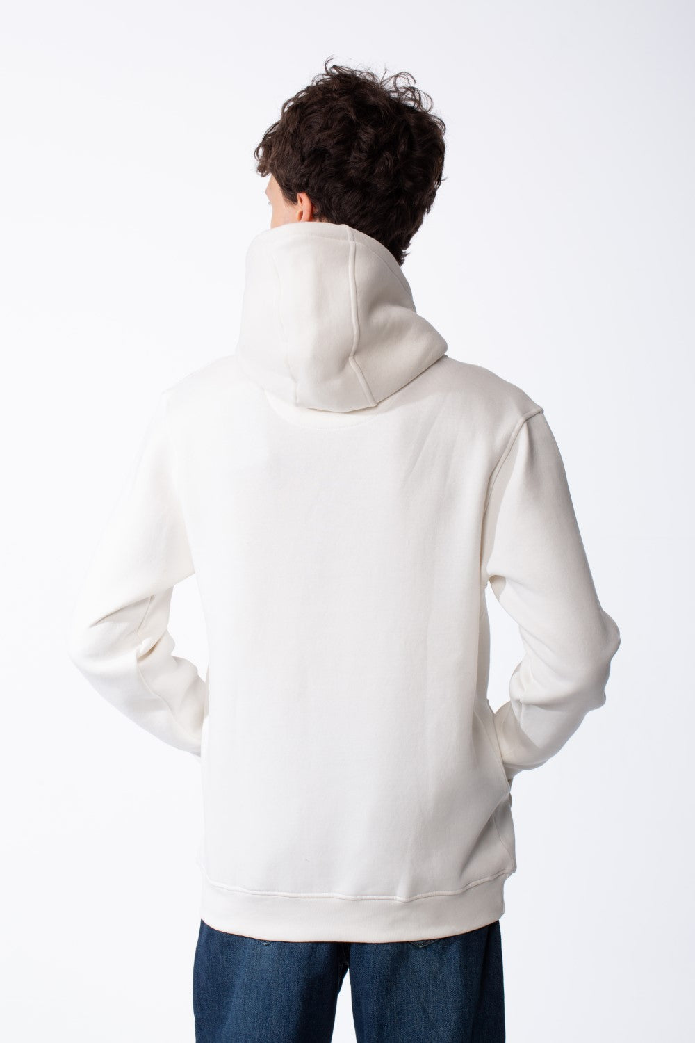 Men's Cross Over Hood Branded Silicone Patch Kangaroo Pocket Set-In Sleeves Slim Fit Melton Sweatshirt
