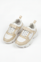 Girl's Sparkly Chunky Trainer Hook And Loop Strap Handy Heel Pull Tab Easy Secure Fit Shoes
