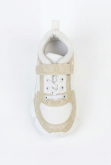 Girl's Sparkly Chunky Trainer Hook And Loop Strap Handy Heel Pull Tab Easy Secure Fit Shoes