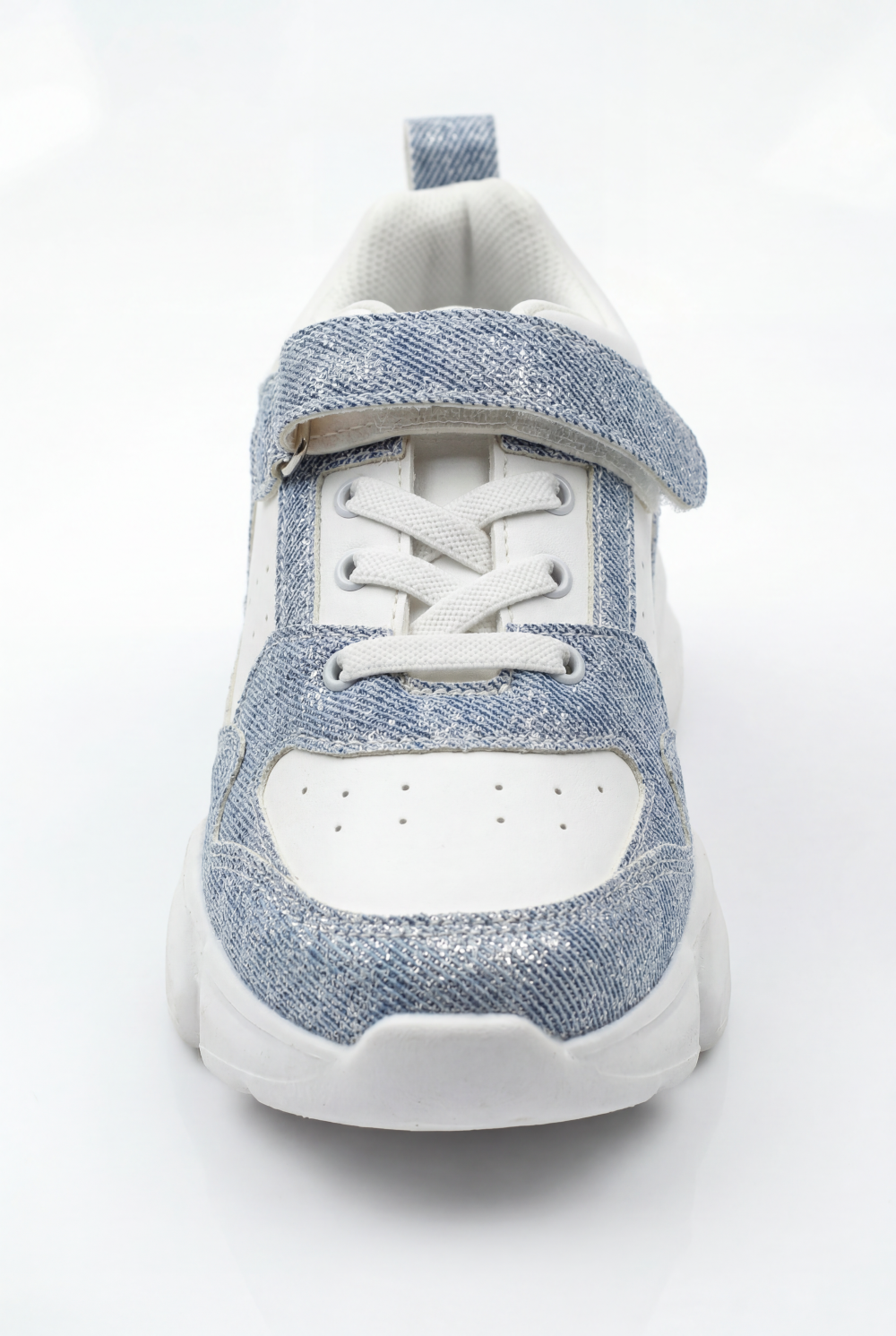 Girl's Sparkly Chunky Trainer Hook And Loop Strap Handy Heel Pull Tab Easy Secure Fit Shoes