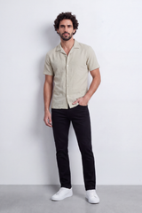 Men's Tomato Store Linen Textured Woven Resort Shirt Camp Collar Crinkle Finish Slim Fit