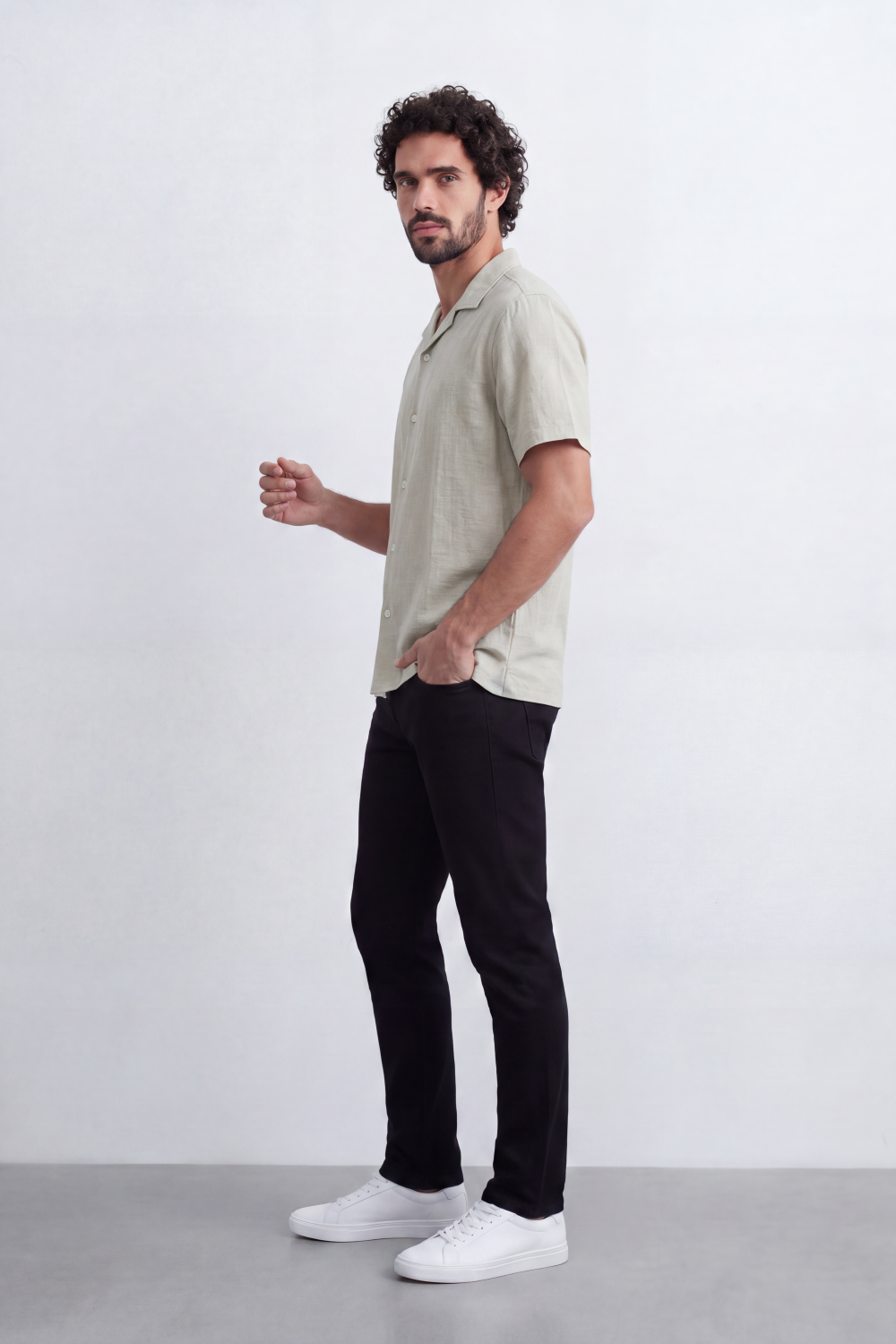 Men's Tomato Store Linen Textured Woven Resort Shirt Camp Collar Crinkle Finish Slim Fit