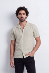 Men's Tomato Store Linen Textured Woven Resort Shirt Camp Collar Crinkle Finish Slim Fit