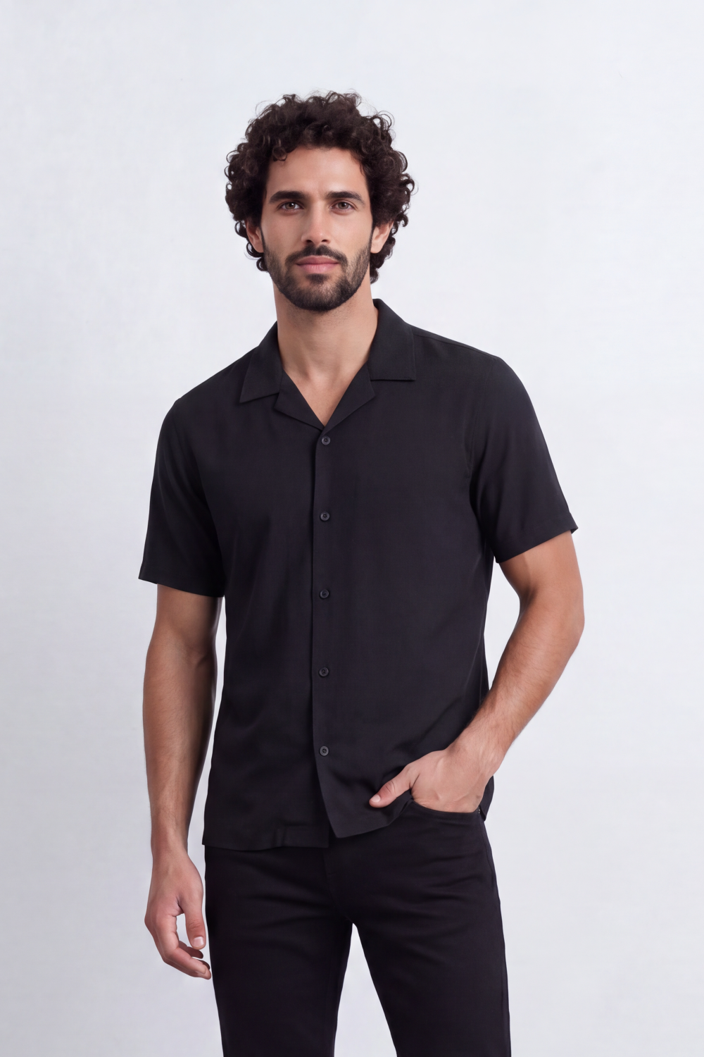 Men's Tomato Store Linen Textured Woven Resort Shirt Camp Collar Crinkle Finish Slim Fit
