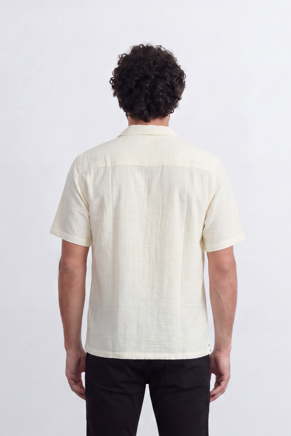 Men's Tomato Store Linen Textured Woven Resort Shirt Camp Collar Crinkle Finish Slim Fit