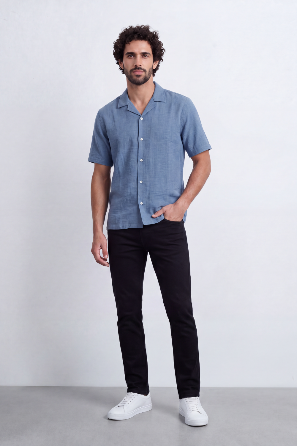 Men's Tomato Store Linen Textured Woven Resort Shirt Camp Collar Crinkle Finish Slim Fit