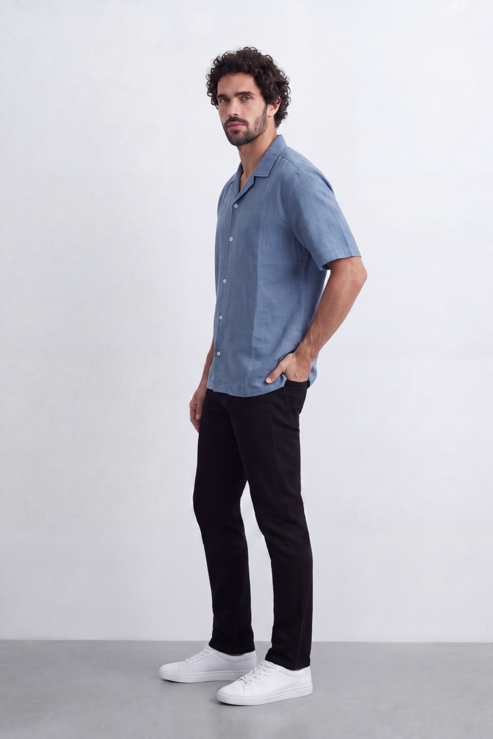 Men's Tomato Store Linen Textured Woven Resort Shirt Camp Collar Crinkle Finish Slim Fit