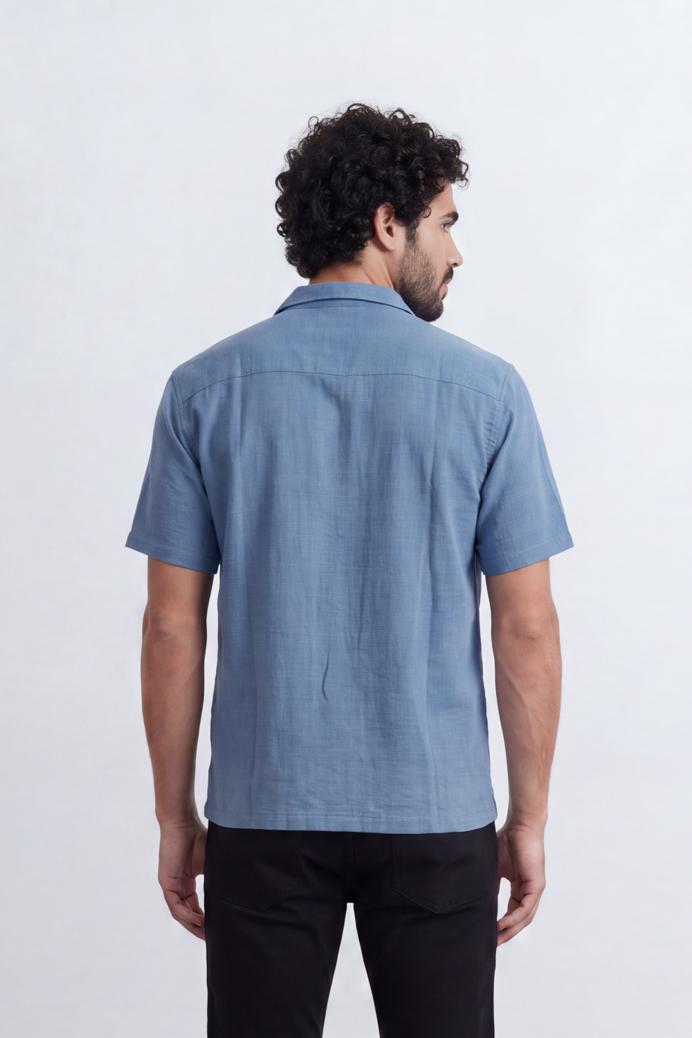 Men's Tomato Store Linen Textured Woven Resort Shirt Camp Collar Crinkle Finish Slim Fit