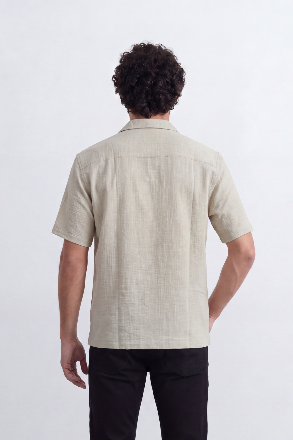 Men's Tomato Store Linen Textured Woven Resort Shirt Camp Collar Crinkle Finish Slim Fit