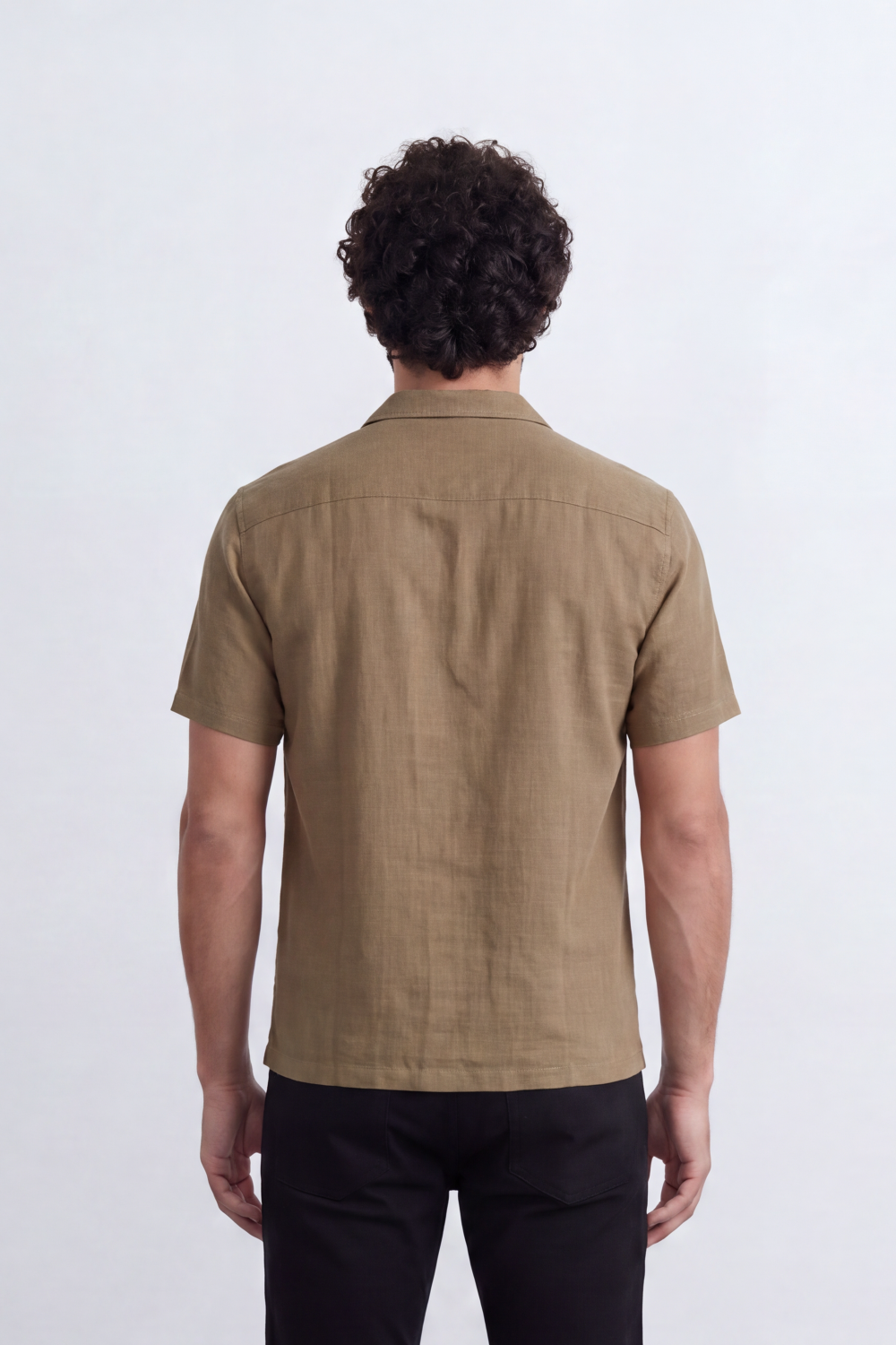 Men's Tomato Store Linen Textured Woven Resort Shirt Camp Collar Crinkle Finish Slim Fit