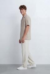 Men’s Tomato Store Resort Shirt Tonal Vertical Stripe Texture Open Collar Design Regular Fit