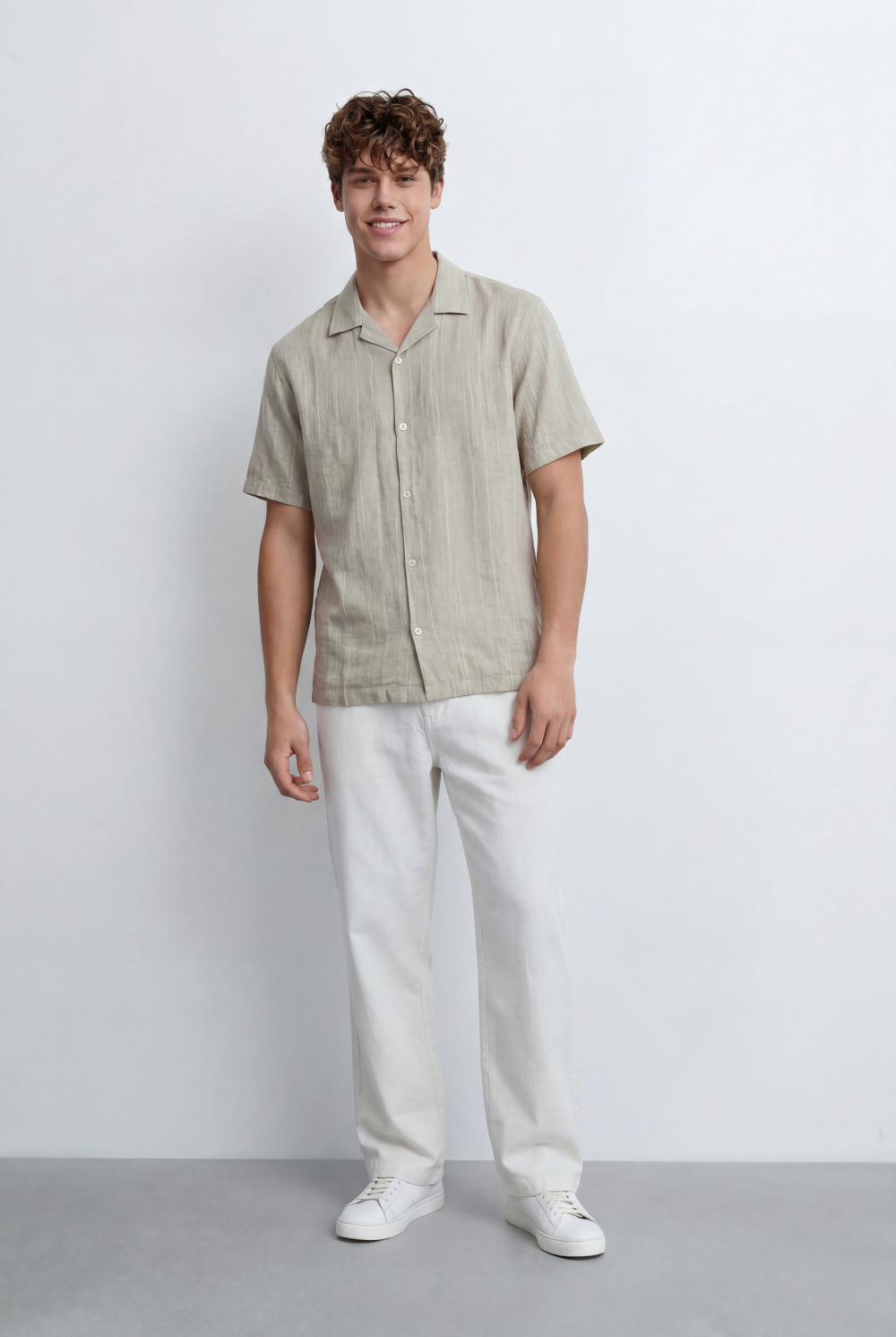 Men’s Tomato Store Resort Shirt Tonal Vertical Stripe Texture Open Collar Design Regular Fit