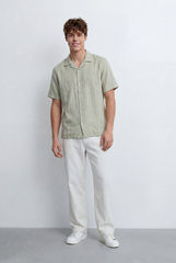 Men’s Tomato Store Resort Shirt Tonal Vertical Stripe Texture Open Collar Design Regular Fit