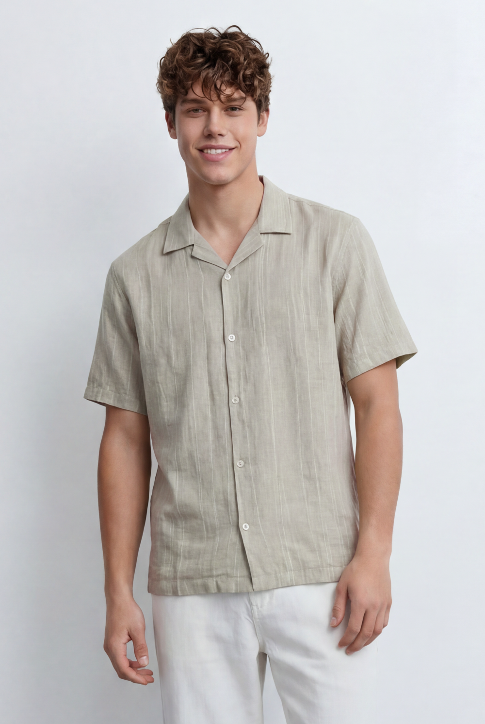 Men’s Tomato Store Resort Shirt Tonal Vertical Stripe Texture Open Collar Design Regular Fit