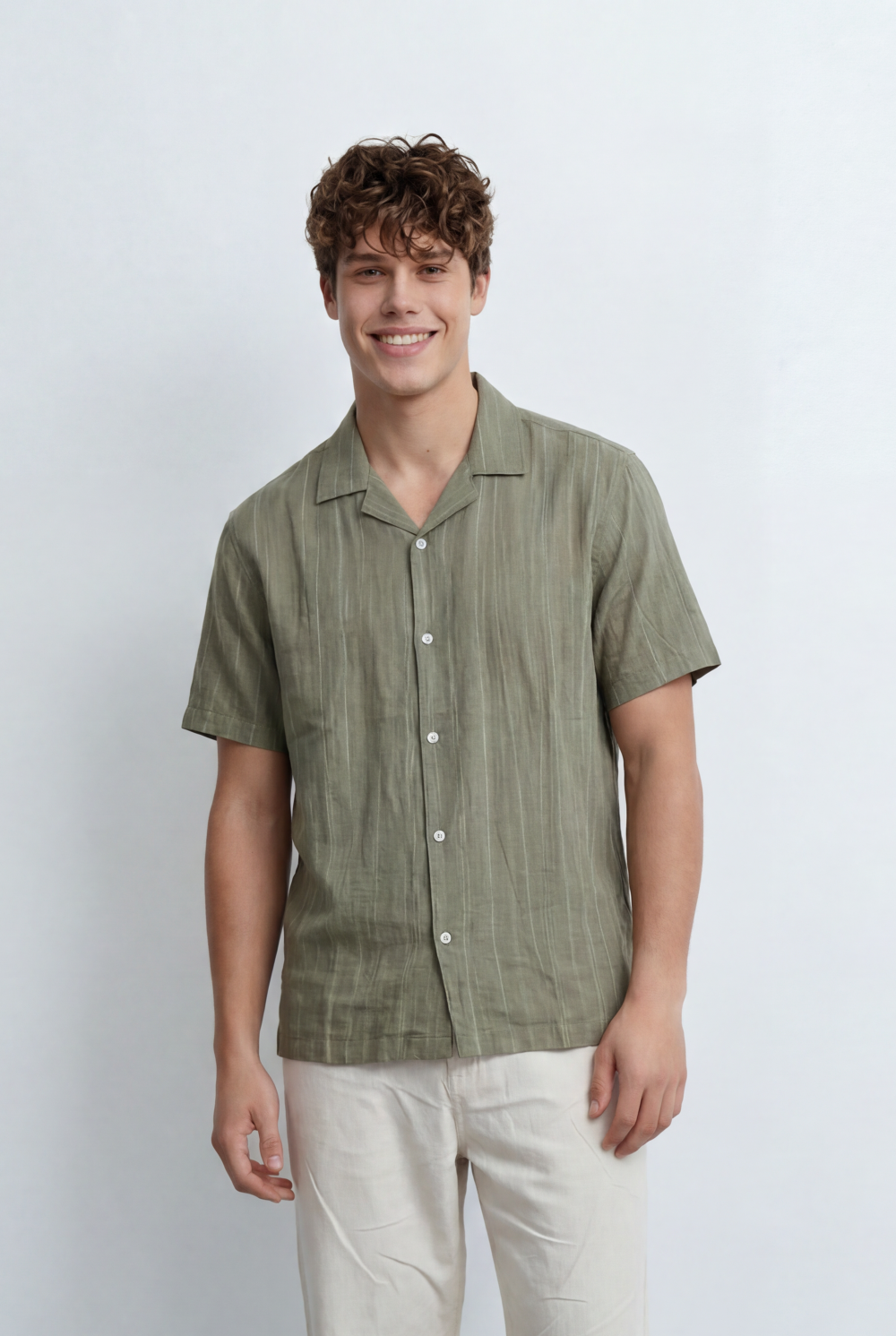 Men’s Tomato Store Resort Shirt Tonal Vertical Stripe Texture Open Collar Design Regular Fit
