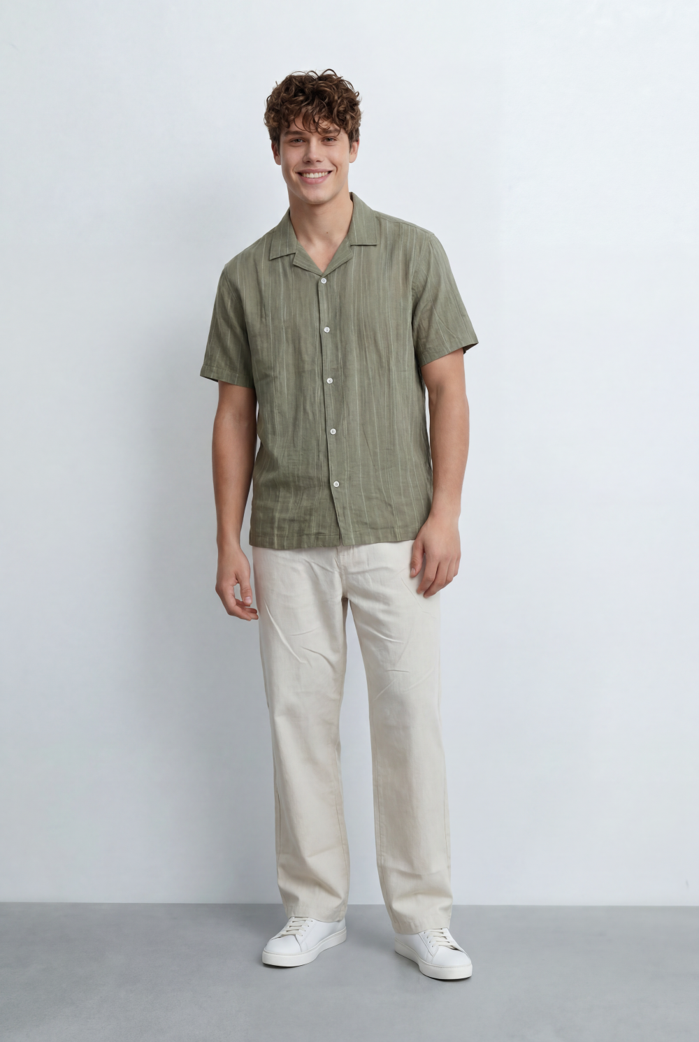 Men’s Tomato Store Resort Shirt Tonal Vertical Stripe Texture Open Collar Design Regular Fit