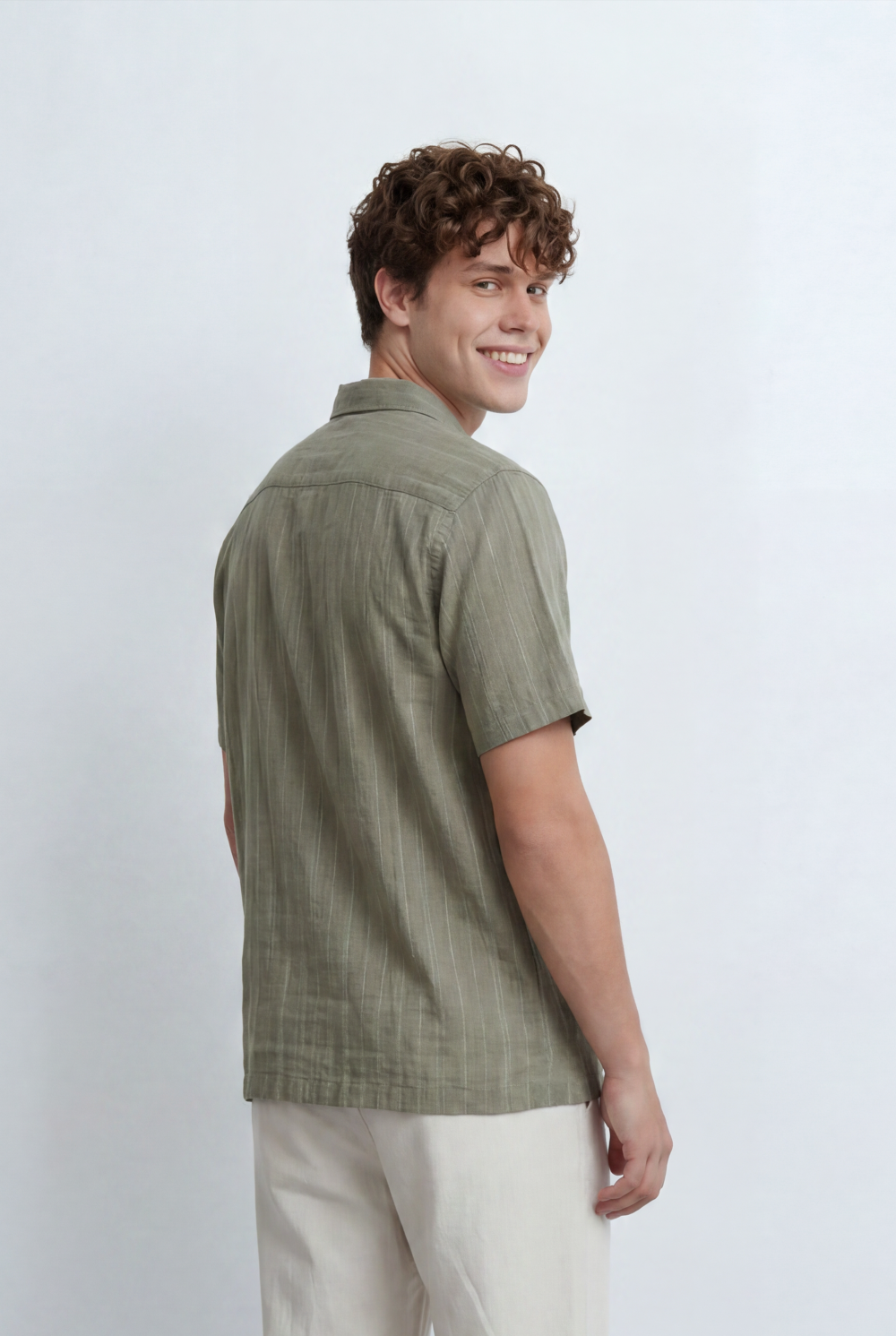 Men’s Tomato Store Resort Shirt Tonal Vertical Stripe Texture Open Collar Design Regular Fit