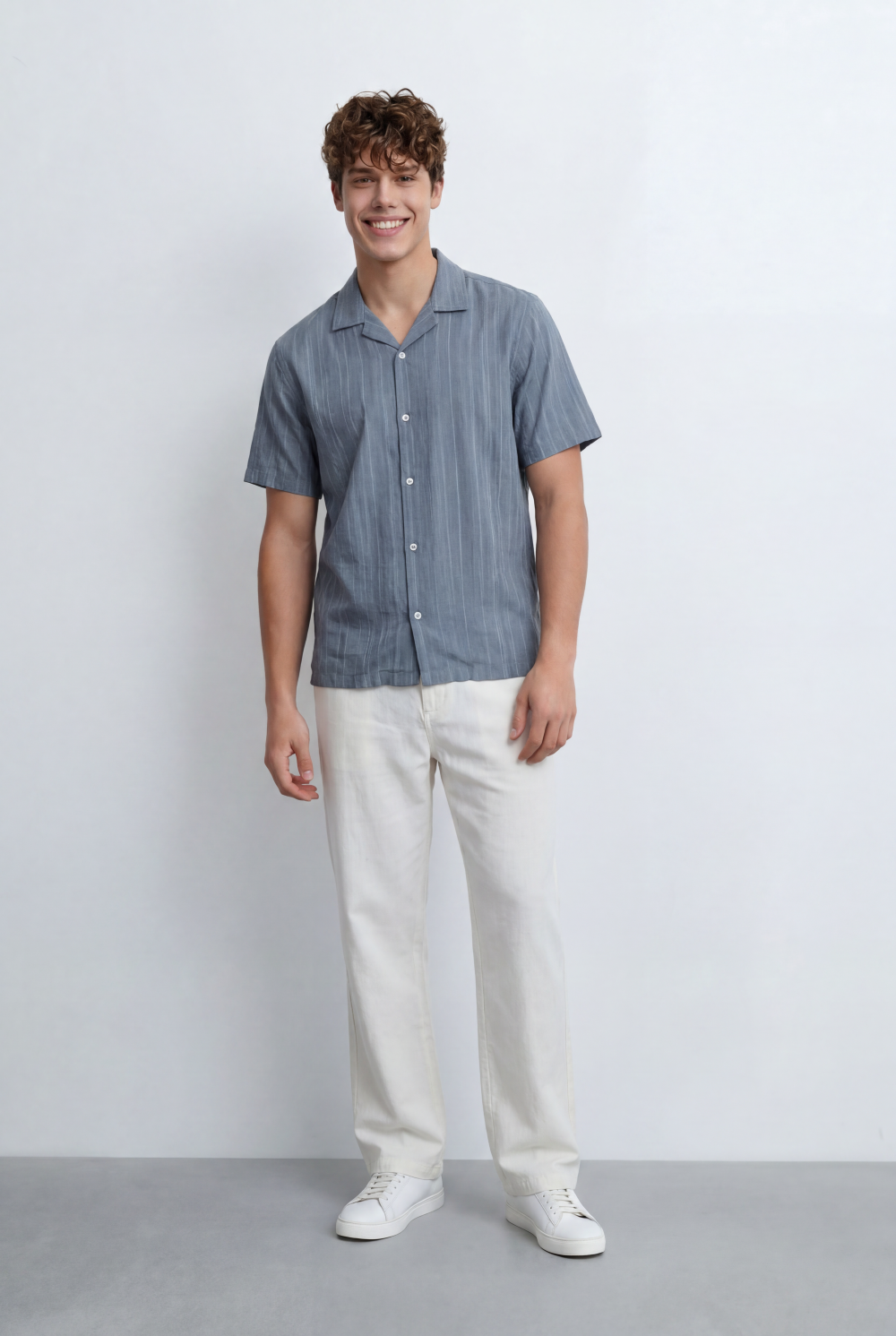 Men’s Tomato Store Resort Shirt Tonal Vertical Stripe Texture Open Collar Design Regular Fit