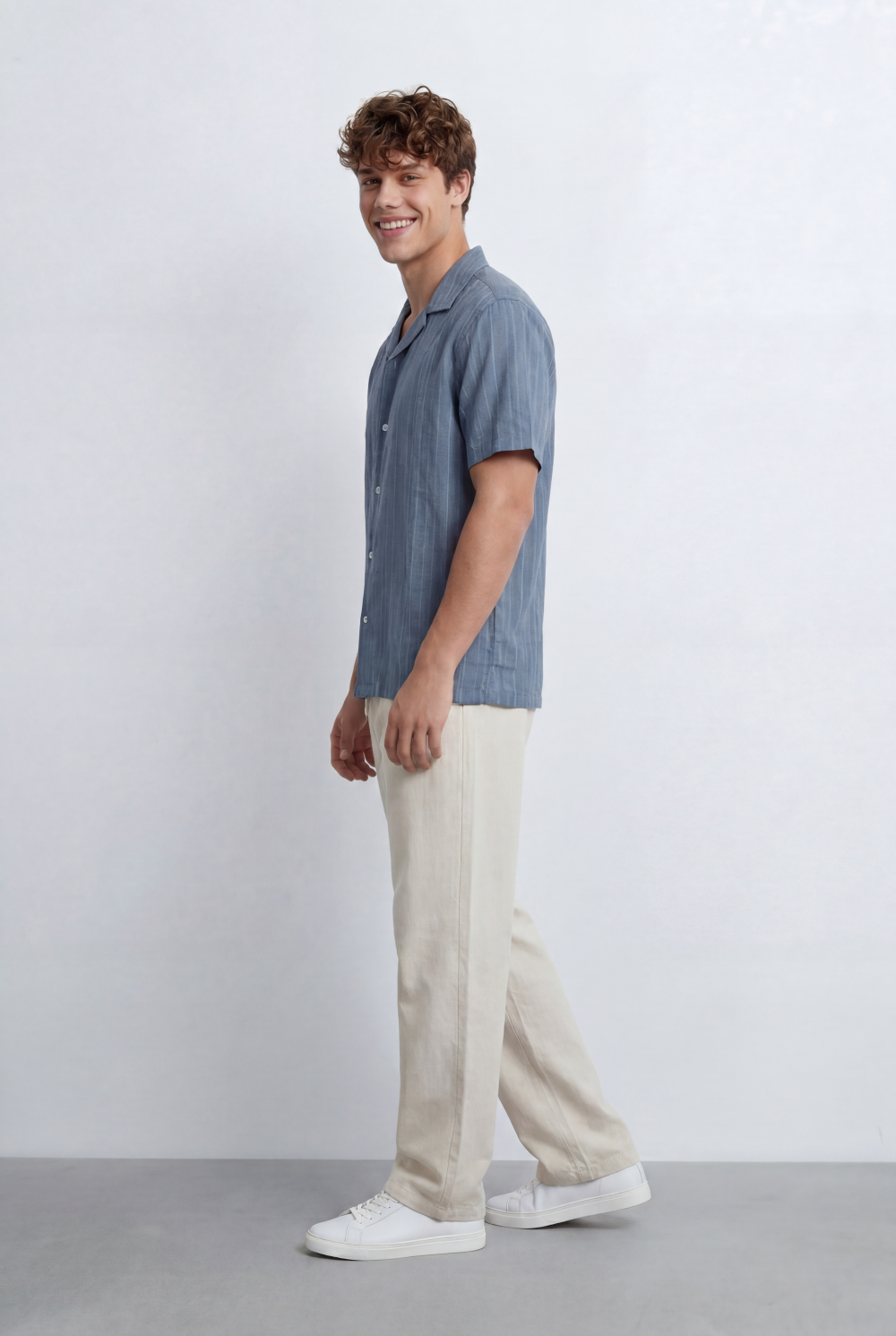Men’s Tomato Store Resort Shirt Tonal Vertical Stripe Texture Open Collar Design Regular Fit